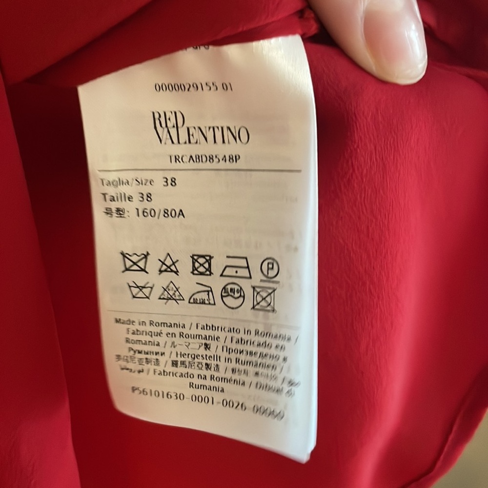 RED Valentino Silk Crepe Ruffle Tie Neck Button Down Blouse Red - Picture 11 of 14